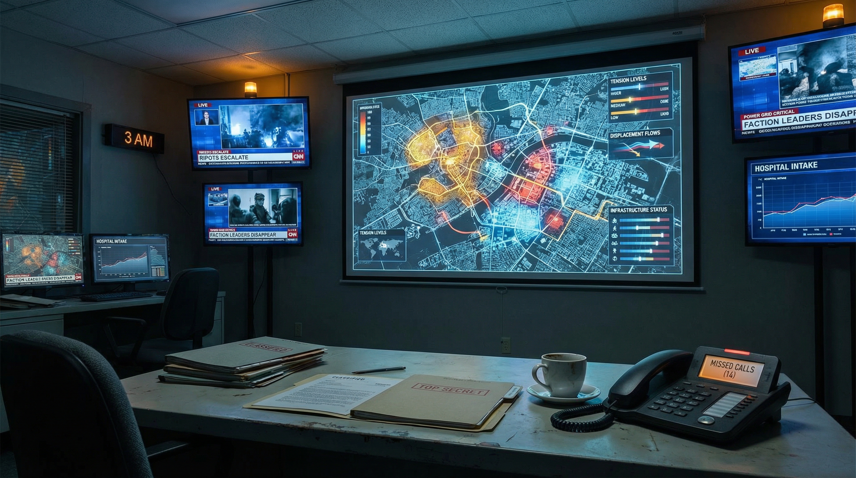 Crisis operations center at 3 AM